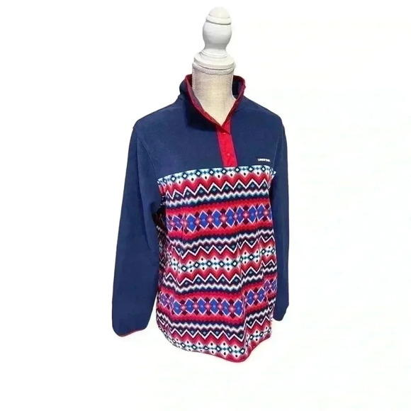 LANDS’ END UNISEX PULLOVER FLEECE SNAP NECK JACKET•SIZE MED MULTI COLORED - Picture 1 of 10